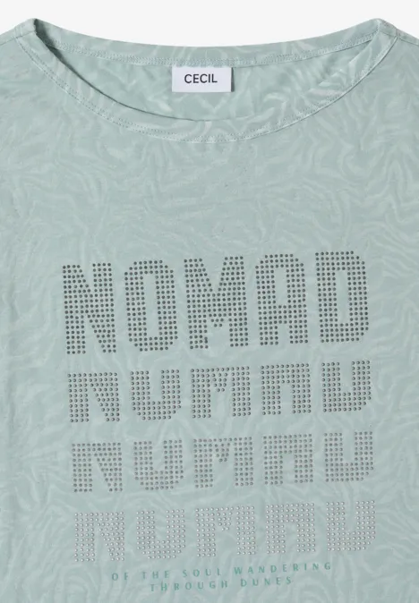 Shirt met korte mouwen in burnout-look crystal mint Lichtgroen T-shirt met subtiel golvend patroon en geperforeerde 'NOMAD'-letters.