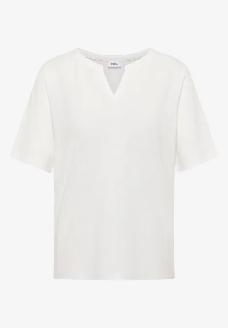 Shirt met gespleten hals in effen kleur vanilla white Een eenvoudig wit T-shirt met korte mouwen en subtiele V-hals.