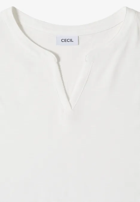 Shirt met gespleten hals in effen kleur vanilla white Effen wit lang shirt met ronde hals en kleine V-vormige uitsnijding