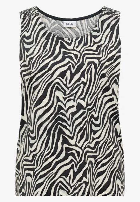 Top met ronde hals en plooidetails palm breeze green Mouwloos top met zwart-wit zebrapatroon