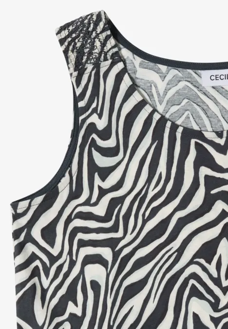 Top met ronde hals en plooidetails palm breeze green Mouwloze top met zwart-wit zebraprint.