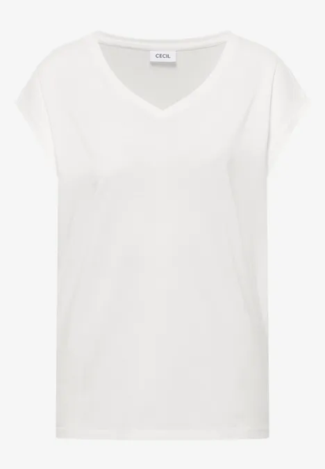 Schlichtes weißes T-Shirt mit V-Ausschnitt und kurzen Ärmeln in legerer Passform.