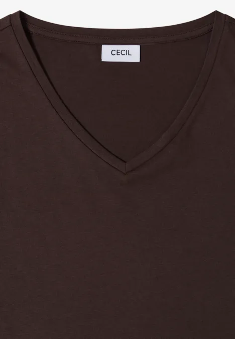 Dunkelbraunes Damen-T-Shirt mit V-Ausschnitt und CECIL-Label
