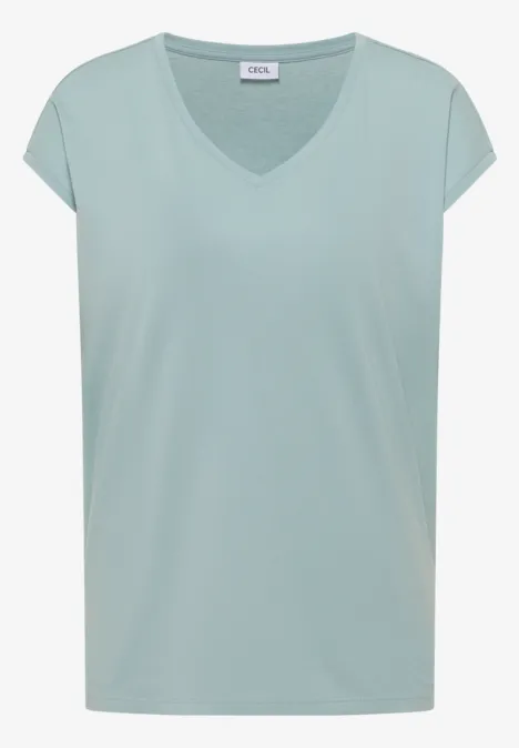 Shirt met overhangende schouders en V-hals crystal mint Lichtgroen T-shirt met korte mouwen en V-hals.