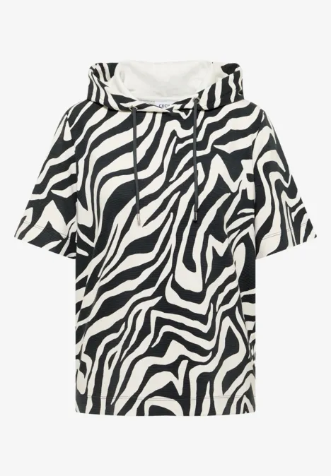 Kort mouw hoodietop met zwart-witte zebraprint.