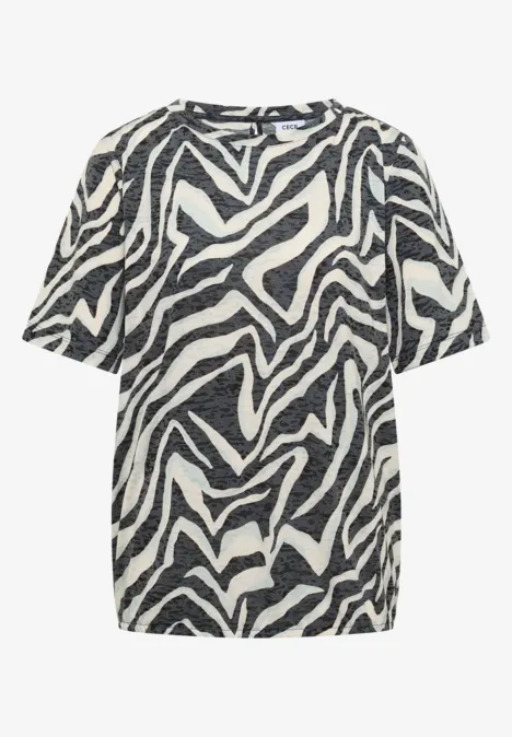 Kort mouw T-shirt met zwart-wit zebraprint.