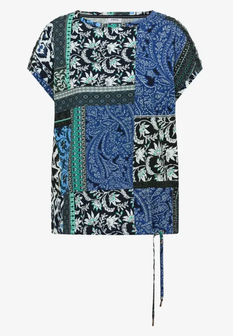Shirt mit Boat Neck und Patchwork-Print universal blue