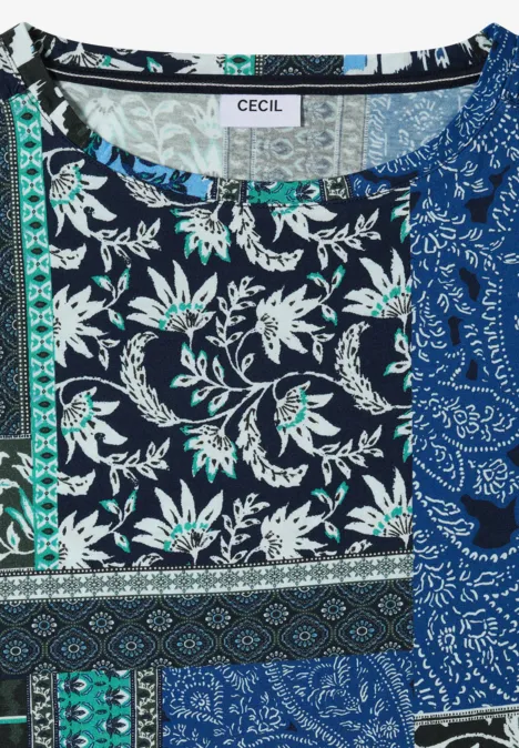 Shirt mit Boat Neck und Patchwork-Print universal blue