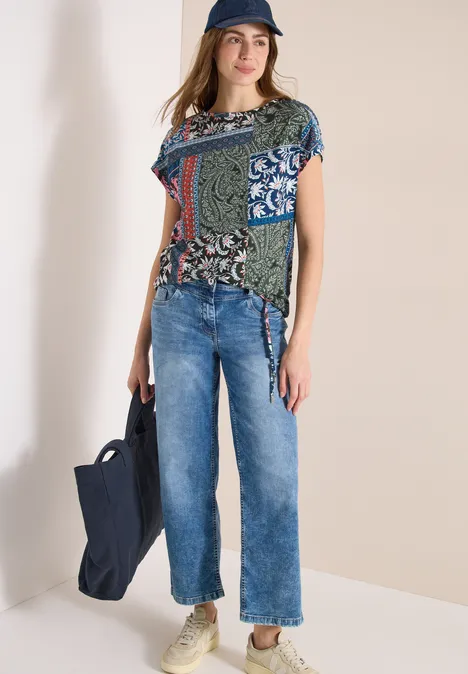 Shirt mit Boat Neck und Patchwork-Print khaki Shirt mit Boat Neck und Patchwork-Print khaki