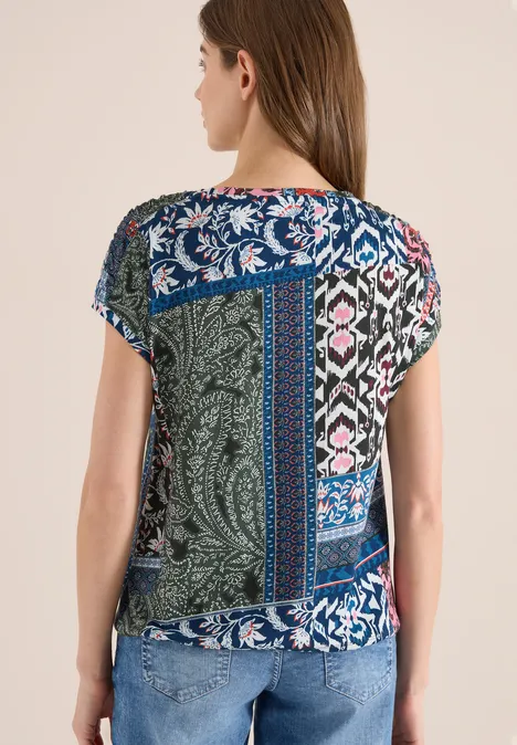 Shirt mit Boat Neck und Patchwork-Print khaki Shirt mit Boat Neck und Patchwork-Print khaki