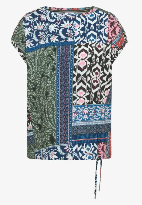 Shirt mit Boat Neck und Patchwork-Print khaki Shirt mit Boat Neck und Patchwork-Print khaki