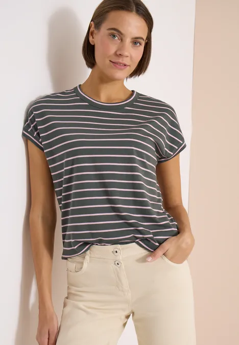 T-Shirt mit Rundhals und Streifen khaki T-Shirt mit Rundhals und Streifen khaki