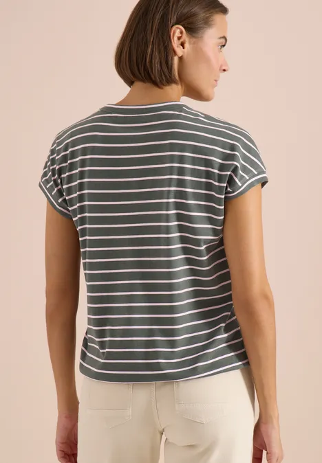 T-Shirt mit Rundhals und Streifen khaki T-Shirt mit Rundhals und Streifen khaki