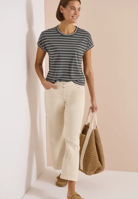 T-Shirt mit Rundhals und Streifen khaki T-Shirt mit Rundhals und Streifen khaki