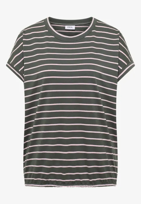 T-Shirt mit Rundhals und Streifen khaki T-Shirt mit Rundhals und Streifen khaki