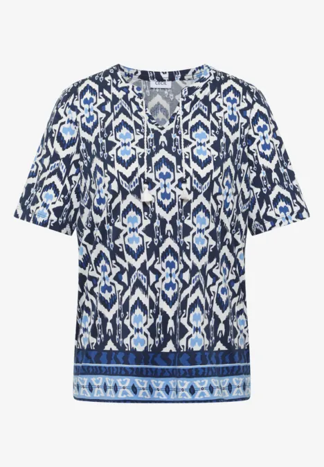 Kurzarm Shirt mit Split Neck und Print universal blue Kurzarm Shirt mit Split Neck und Print universal blue