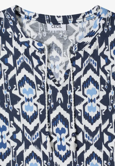 Kurzarm Shirt mit Split Neck und Print universal blue Kurzarm Shirt mit Split Neck und Print universal blue