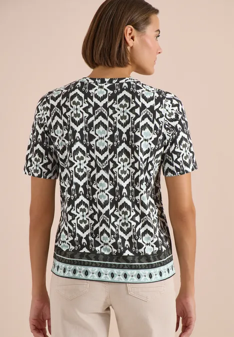 Kurzarm Shirt mit Split Neck und Print khaki Kurzarm Shirt mit Split Neck und Print khaki