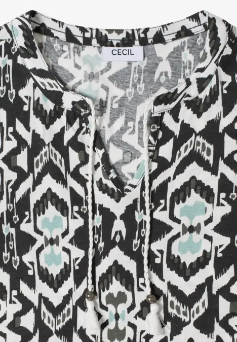 Kurzarm Shirt mit Split Neck und Print khaki Kurzarm Shirt mit Split Neck und Print khaki