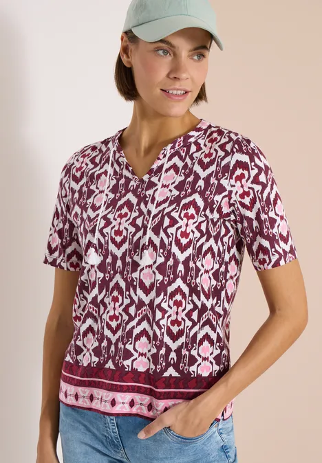 Kurzarm Shirt mit Split Neck und Print sweet grape red Kurzarm Shirt mit Split Neck und Print sweet grape red