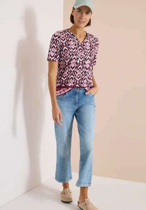 Kurzarm Shirt mit Split Neck und Print sweet grape red Kurzarm Shirt mit Split Neck und Print sweet grape red