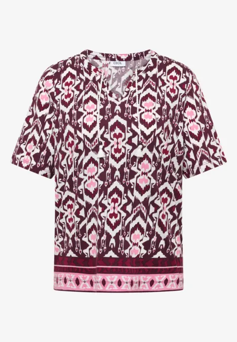 Kurzarm Shirt mit Split Neck und Print sweet grape red Kurzarm Shirt mit Split Neck und Print sweet grape red