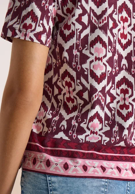 Kurzarm Shirt mit Split Neck und Print sweet grape red Kurzarm Shirt mit Split Neck und Print sweet grape red