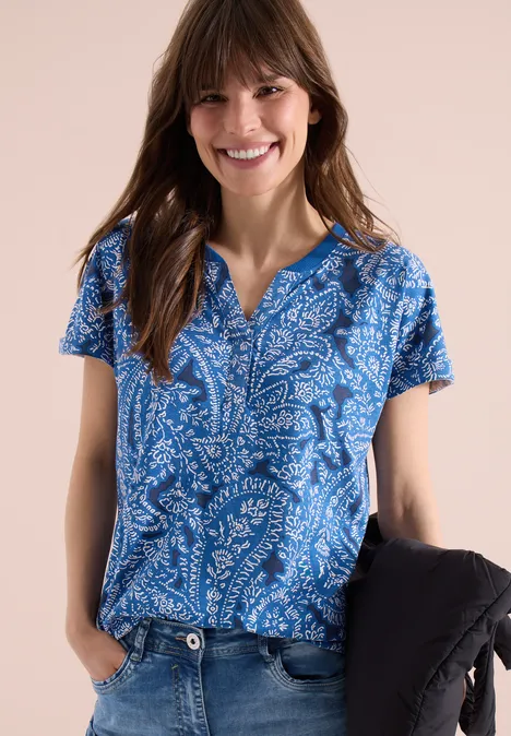 Shirt met gespleten hals en paisleypatroon universal blue