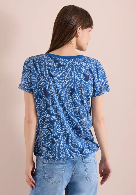 Shirt met gespleten hals en paisleypatroon universal blue
