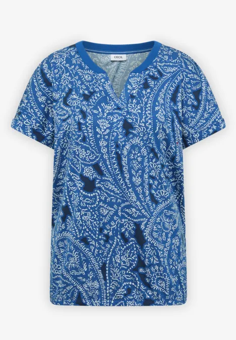 Shirt met gespleten hals en paisleypatroon universal blue