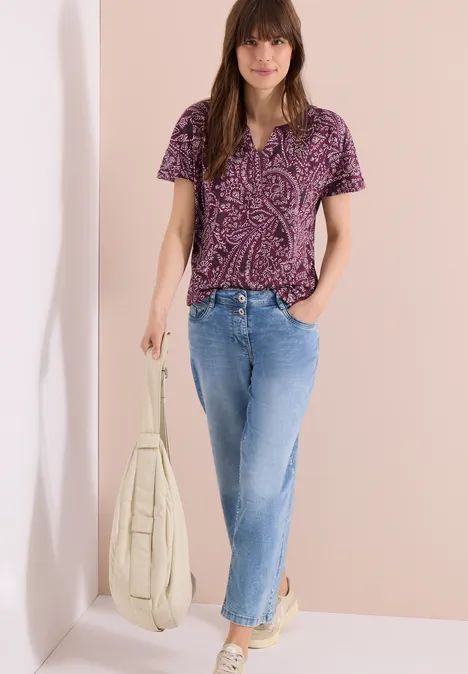 T-Shirt mit Split Neck und Paisleymuster sweet grape red