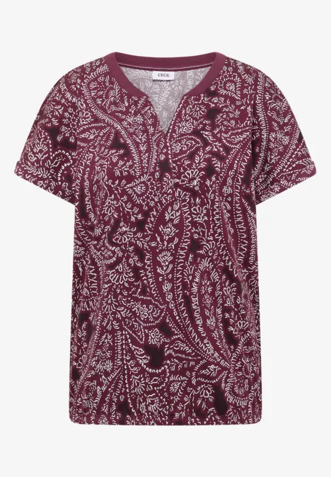 T-Shirt mit Split Neck und Paisleymuster sweet grape red