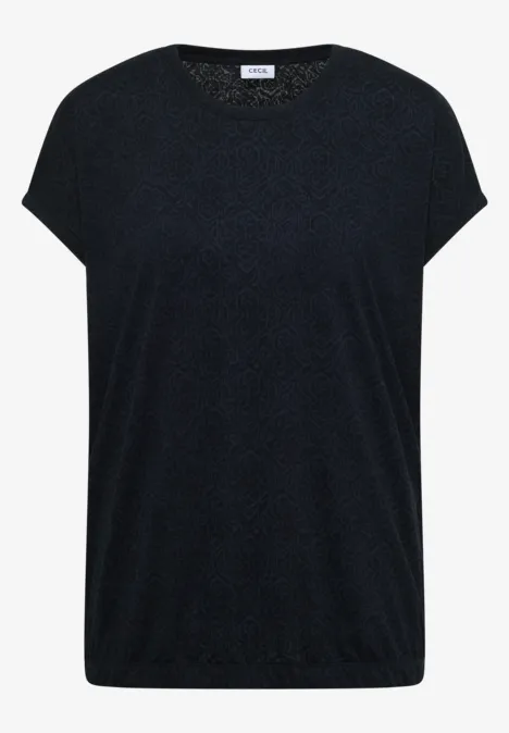 Shirt met burn-out look universal blue Zwart dames-T-shirt met ronde hals en licht glanzende stof.