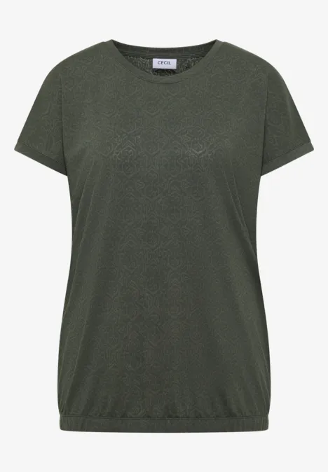 Donkergroen T-shirt met korte mouwen en licht aangezette zoom.