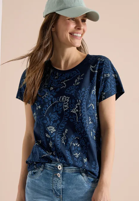 Shirt met ronde hals en frontprint universal blue