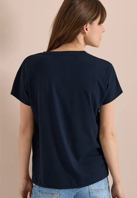 Shirt met ronde hals en frontprint universal blue