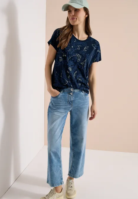 Shirt met ronde hals en frontprint universal blue