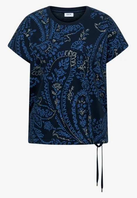Shirt met ronde hals en frontprint universal blue