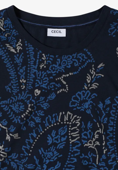 Shirt met ronde hals en frontprint universal blue