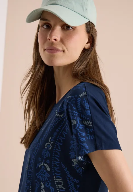 Shirt met ronde hals en frontprint universal blue