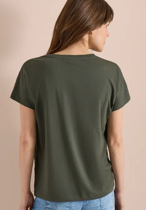Shirt met ronde hals en frontprint khaki
