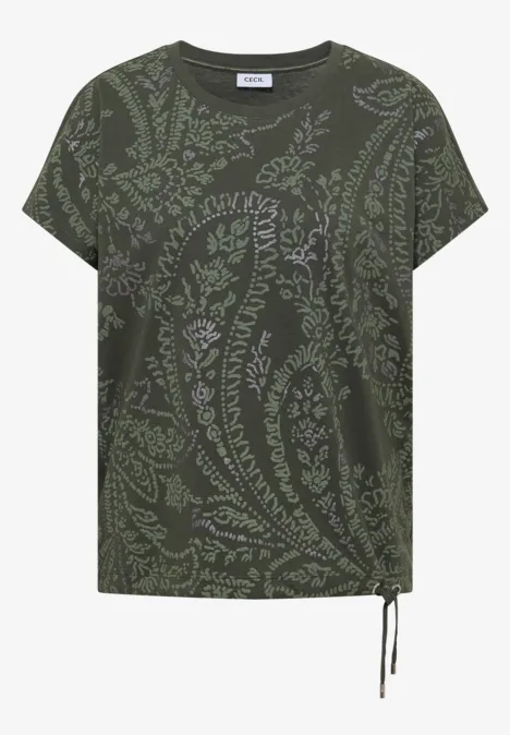 Shirt met ronde hals en frontprint khaki