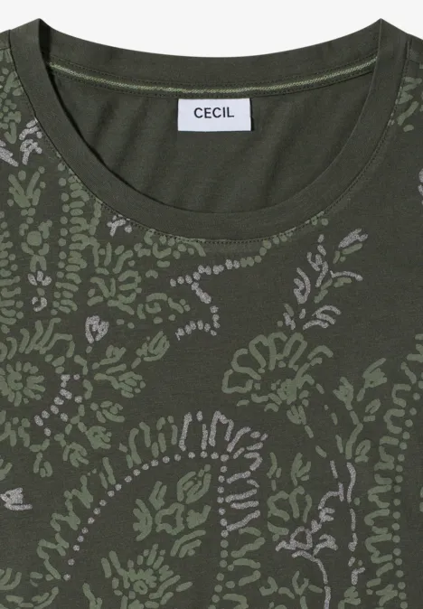 Shirt met ronde hals en frontprint khaki