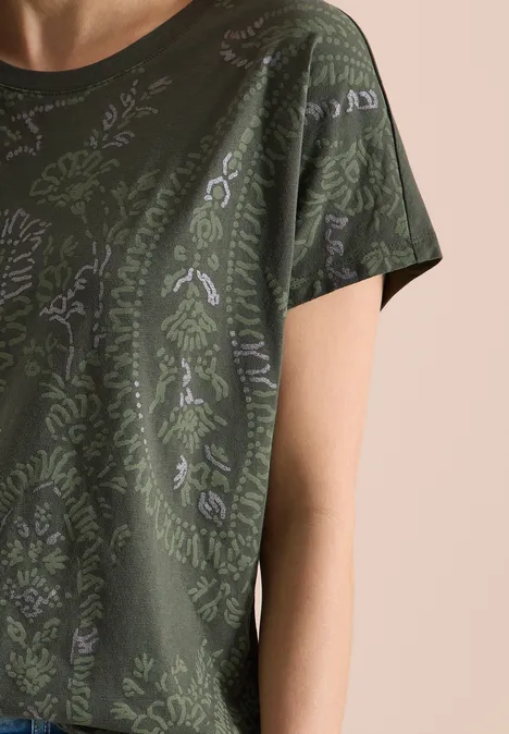 Shirt met ronde hals en frontprint khaki