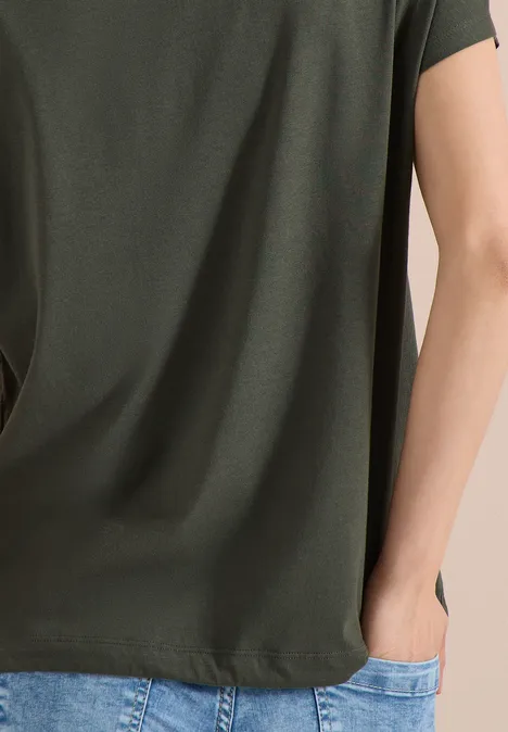 Shirt met ronde hals en frontprint khaki