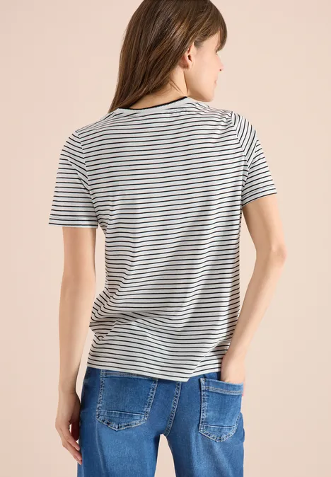 Kurzarm Shirt mit Rundhals und Streifen Black Kurzarm Shirt mit Rundhals und Streifen Black