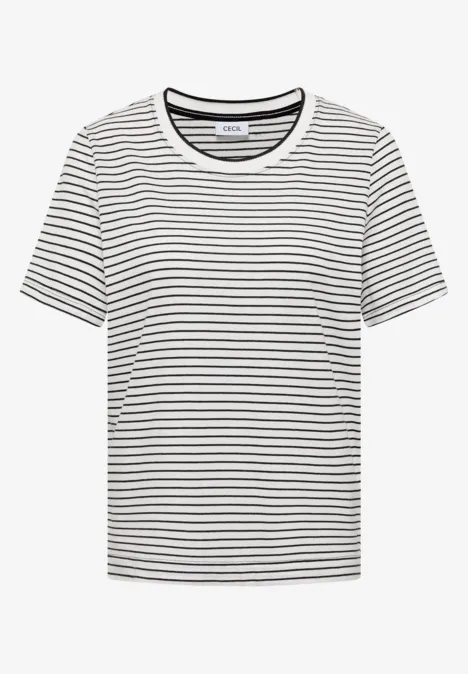 Kurzarm Shirt mit Rundhals und Streifen Black Kurzarm Shirt mit Rundhals und Streifen Black