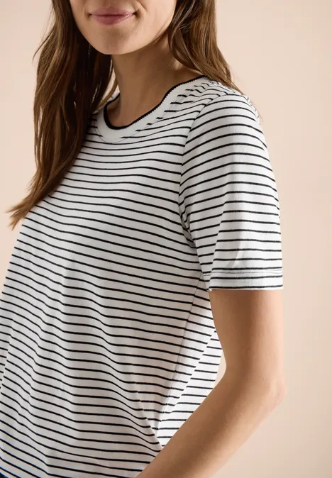 Kurzarm Shirt mit Rundhals und Streifen Black Kurzarm Shirt mit Rundhals und Streifen Black
