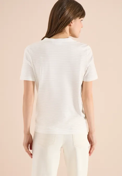 Shirt met korte mouwen, ronde hals en strepen pearl beige