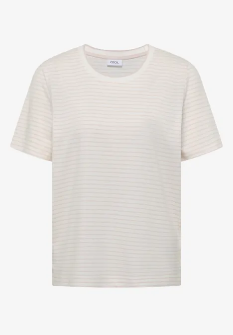 Shirt met korte mouwen, ronde hals en strepen pearl beige